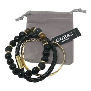 Guess Men’s Black & Gold 3-Piece Bracelet Set NWT